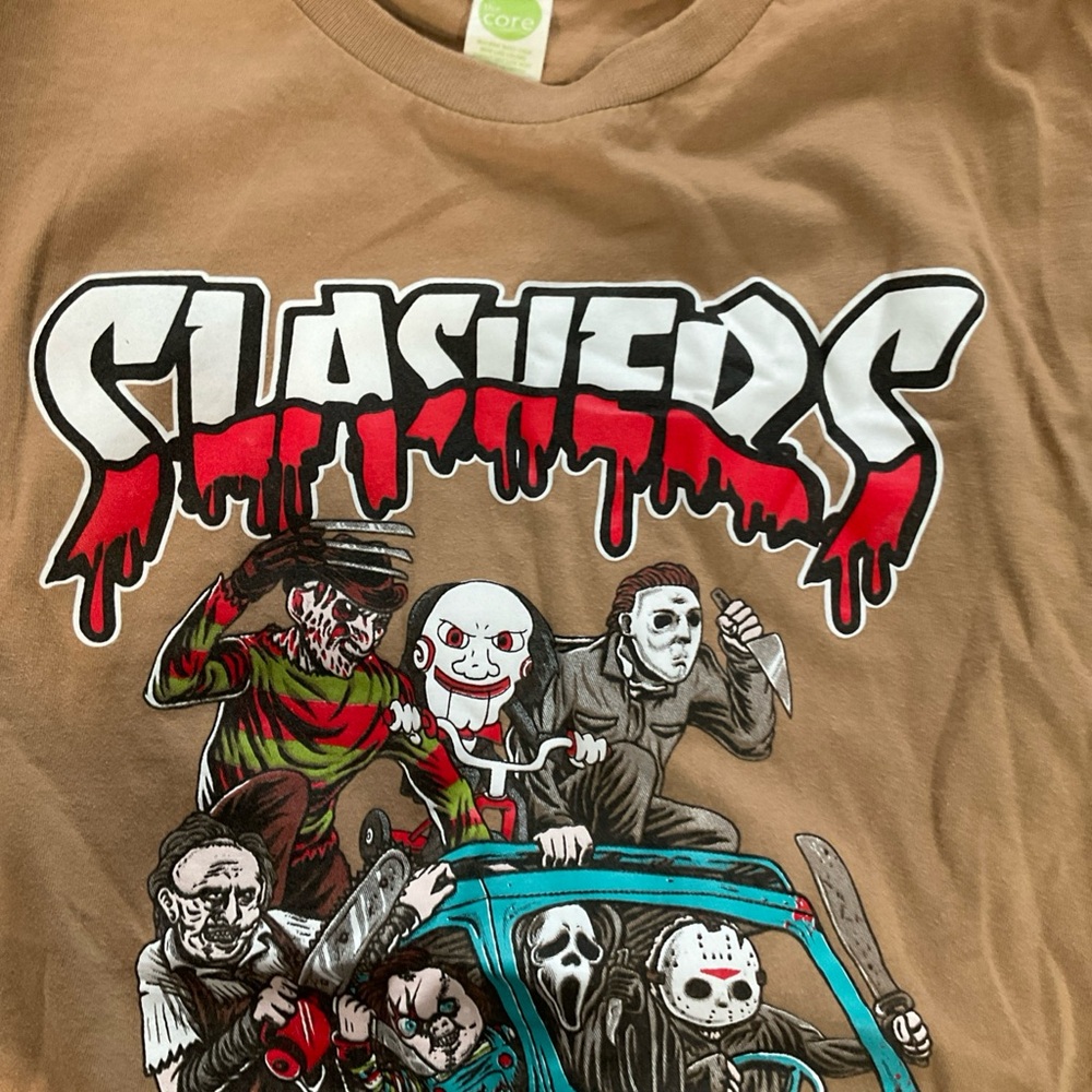 Unbranded Women’s Brown Graphic Horror Tee - "Clashers"